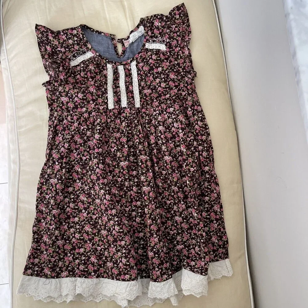 FREE PLANET  kids girls SZ 6X Floral Dress Lace trim Sequins